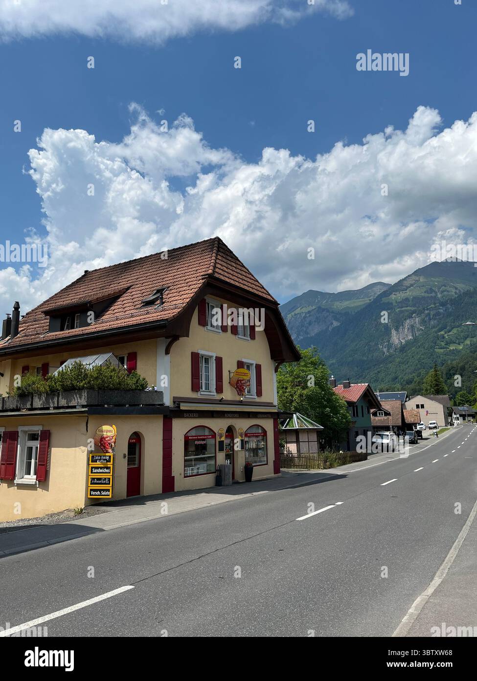Traditional bakery Near Uri Waterfall in Altdorf, Switzerland – Scenic Mountain Landscape in the Swiss Alps. - Smartphone Captured Stock Image