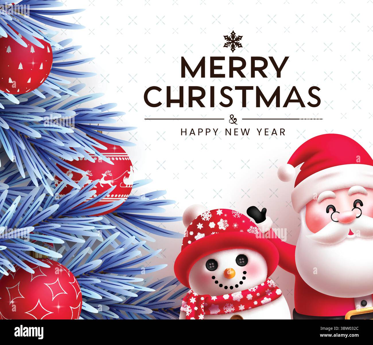 Merry Christmas greeting card clipart design. Santa Claus and snow man ...