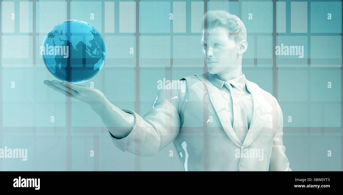Global Integration Network with World Map as Art Stock Photo