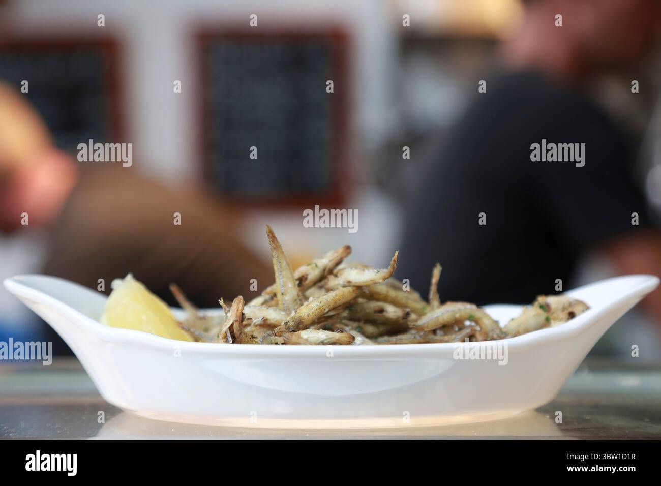 September 18, 2020, Copenhagen, Denmark: Fried Small Fish with Lemon (Credit Image: © Kathryn Sheldon/Glasshouse via ZUMA Wire) Stock Photo
