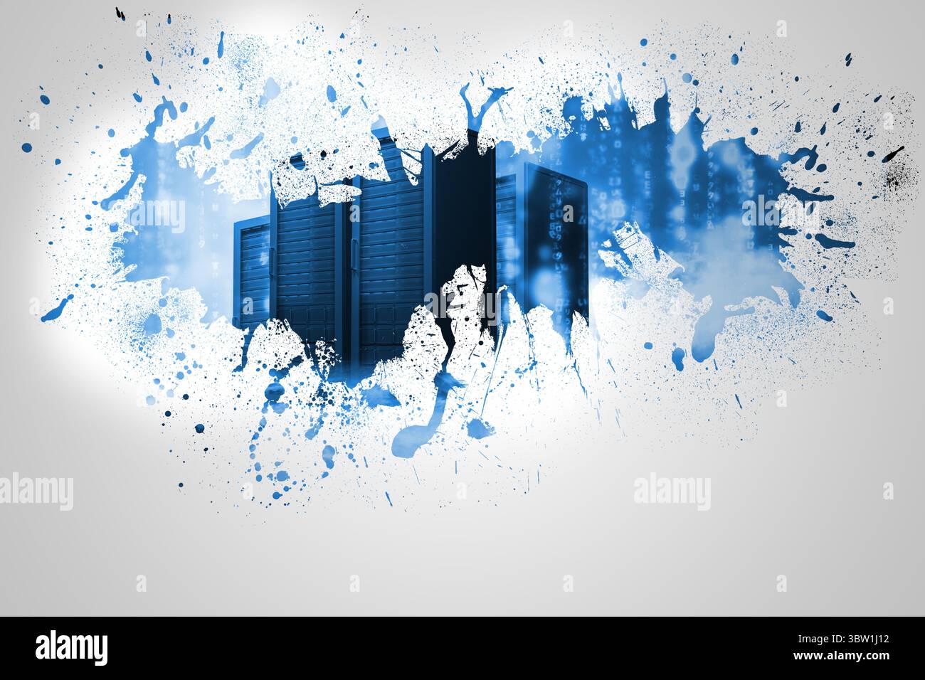 Splash on wall revealing server tower Stock Photo