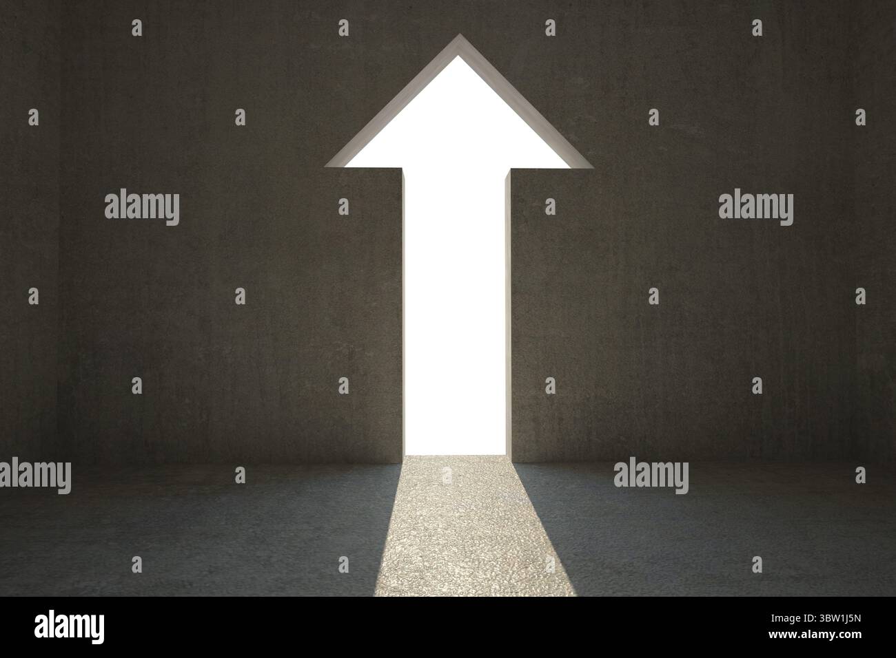 Grey room with arrow door Stock Photo