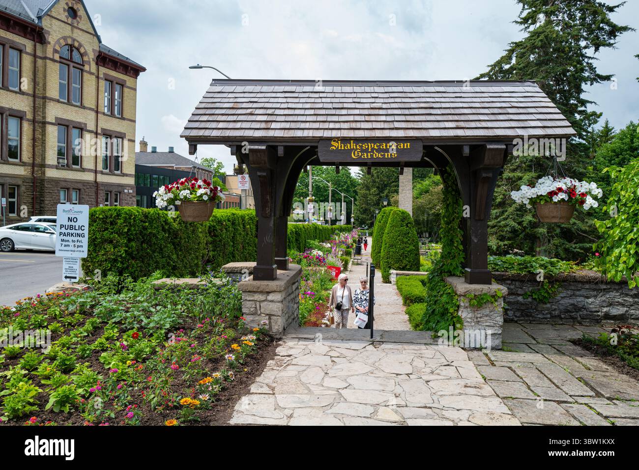 Entrance to the Shakespearean Gardens in downtown near the Avon River in the town known for its theatre festival. Stock Photo