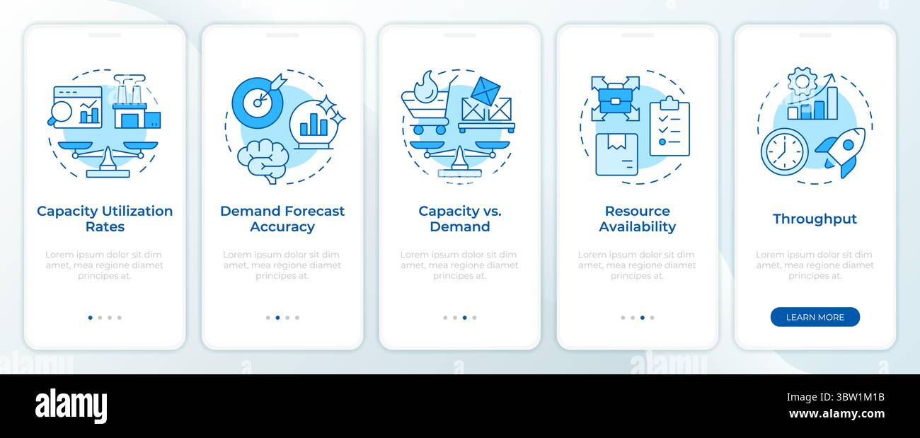 Capacity management metrics blue onboarding mobile app screen Stock Vector