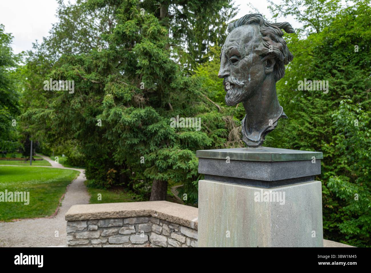 William Shakespeare statue in Shakespearean Gardens in the city modeled after Stratford-upon-Avon in England and known for its theatre festival. Stock Photo