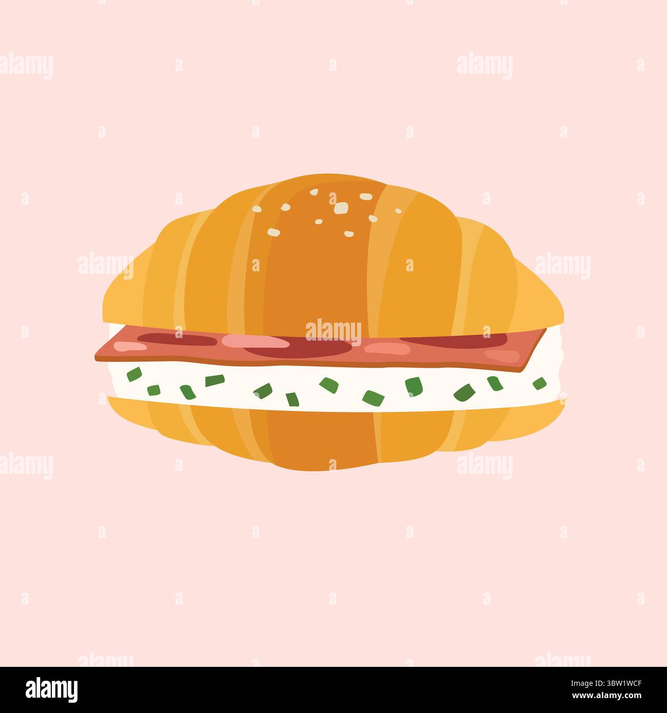 Shio pan Japanese salted roll bread with cream cheese and bacon. vector ...