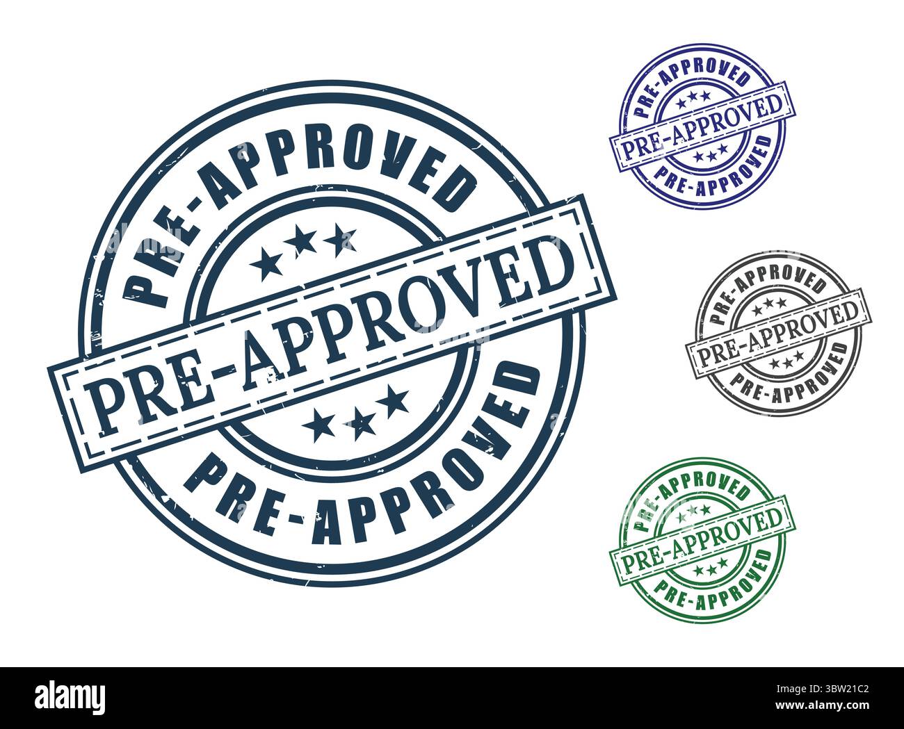 A Pre-Approved Certification Stamp Set, Grunge Style Authorized Mark Collection Stock Vector