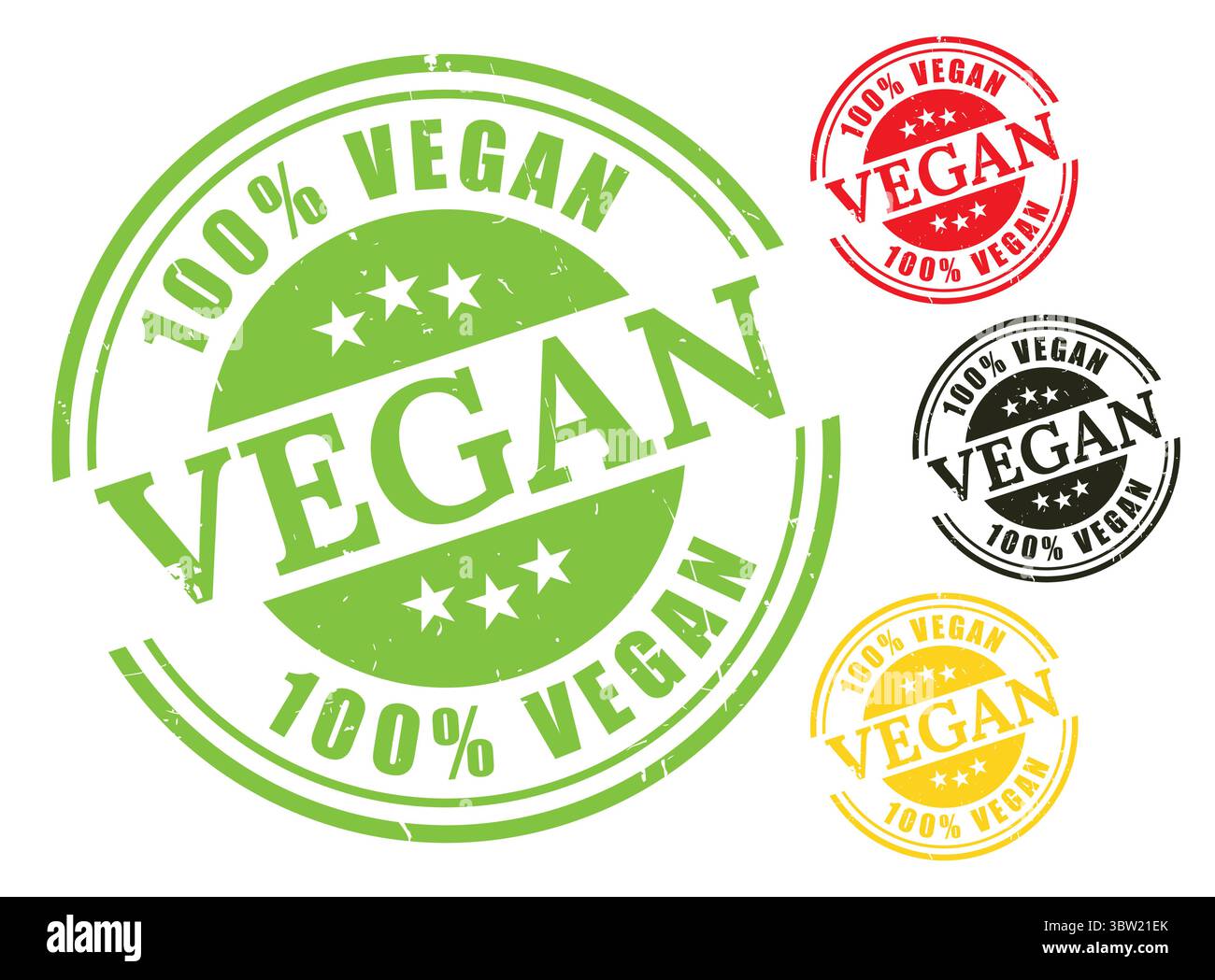 A 100% Vegan Stamp Vector Set, Grunge Style Plant-Based Label Pack ...