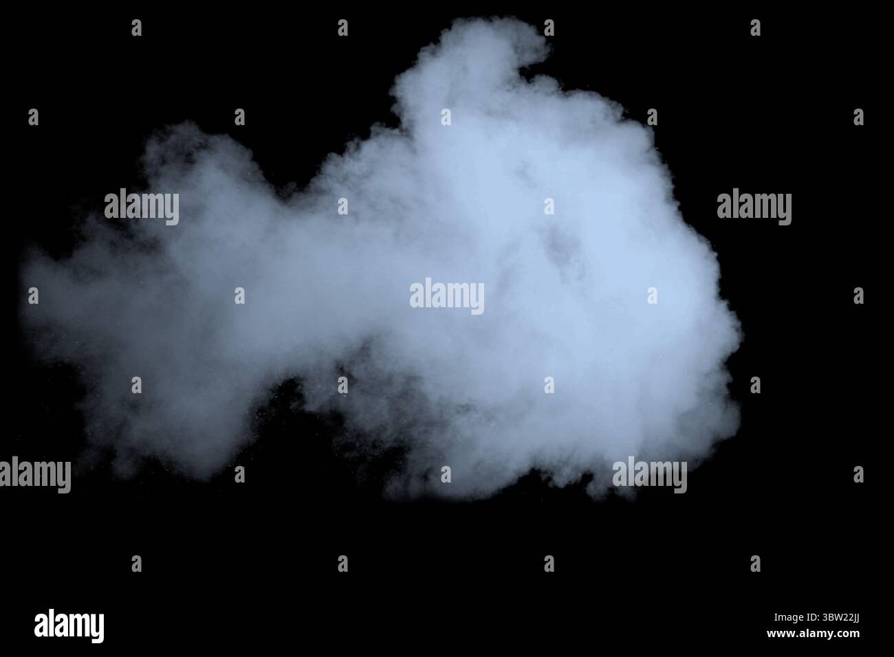 Dense bluish-white smoke cloud is billowing across solid black background in vector illustration Stock Photo
