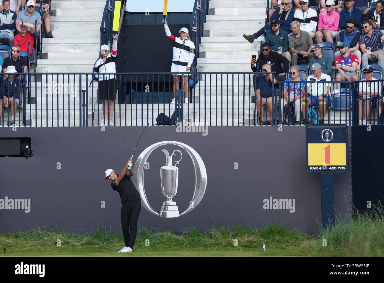 Ludvig Aberg of Sweden plays off the 1st tee during a practice round