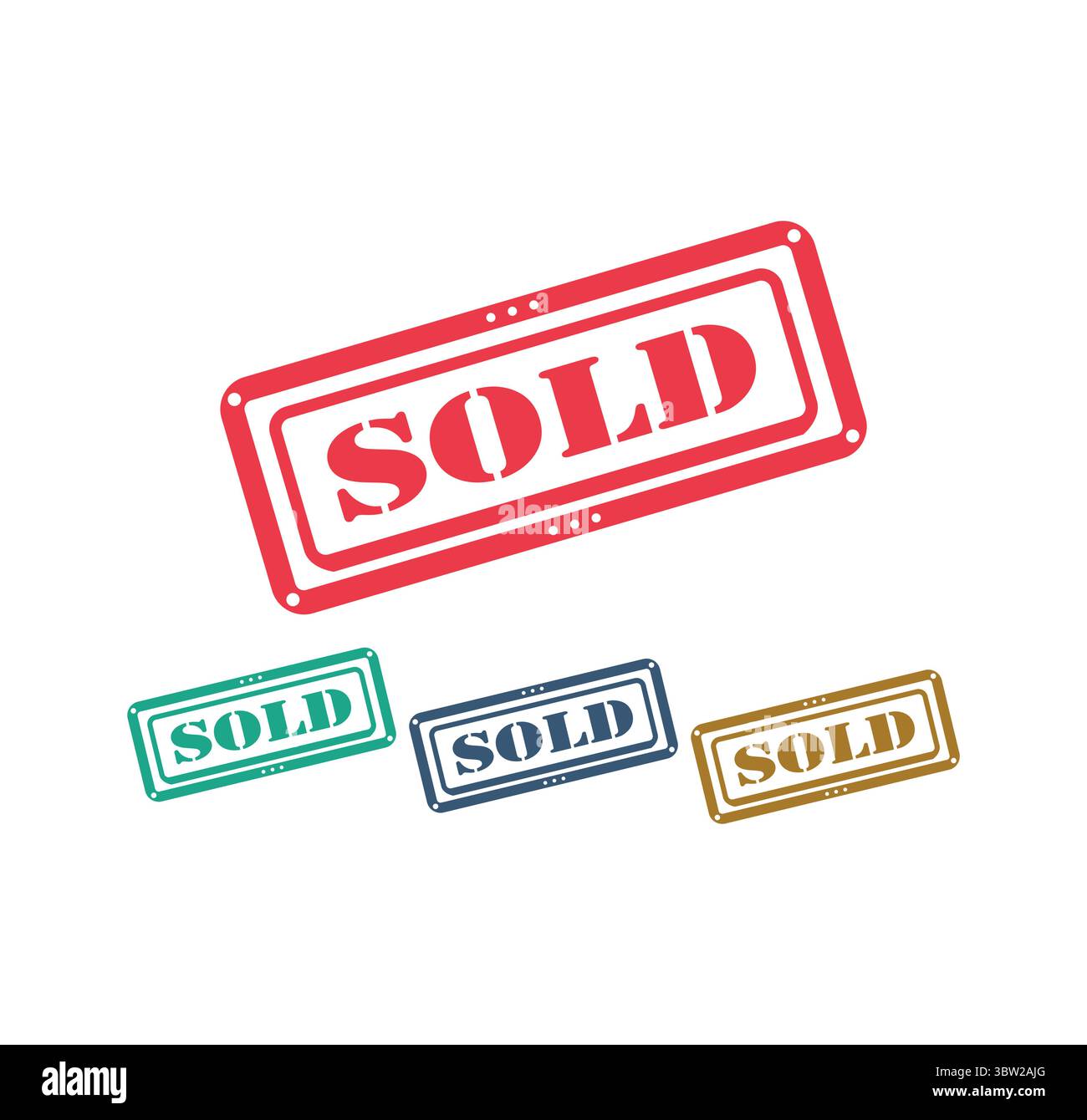 Sold Stamp Vector Set – Colorful Retro Label Icons for Marketing and Sales Stock Vector