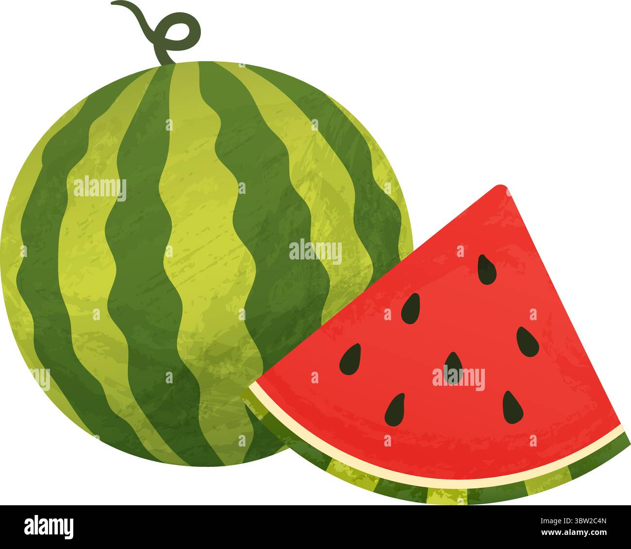 bright whole watermelon with seeds with watercolor effect Stock Vector
