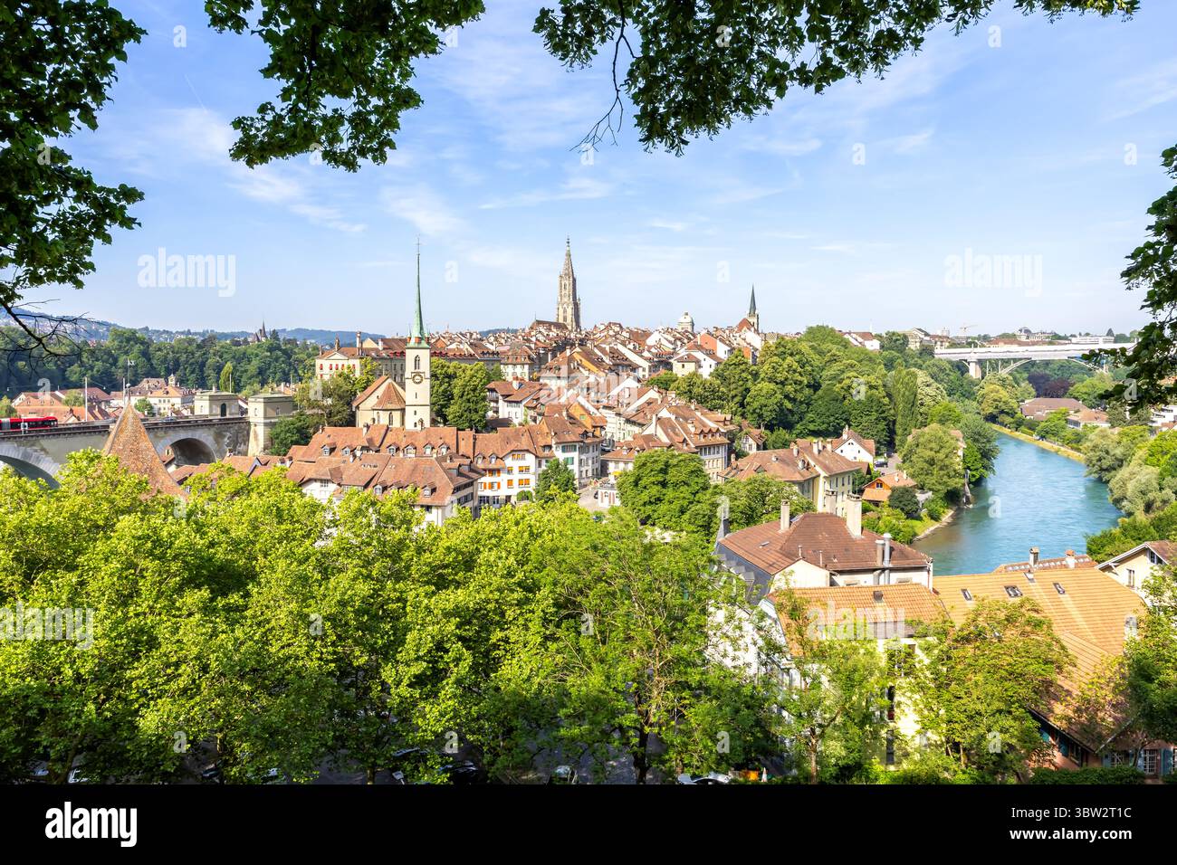 Bern city town on the river Aare old town with church Berner Munster in Switzerland Stock Photo