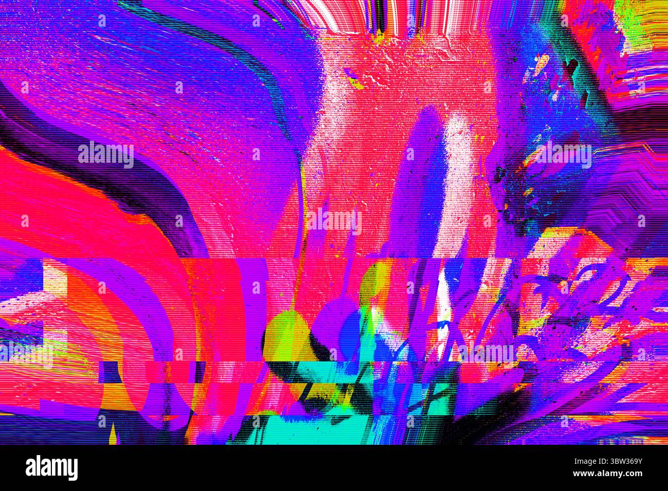 Glitch Art Abstract In Neon Red Purple Blue For Modern 90s Y2K 