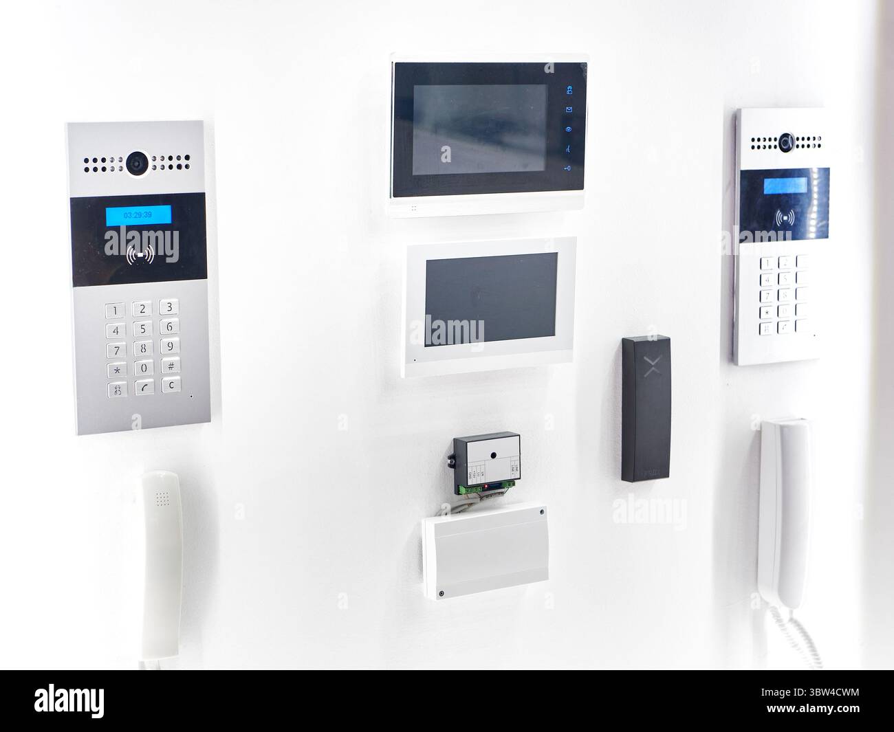 Devices for IP intercom on exhibition Stock Photo