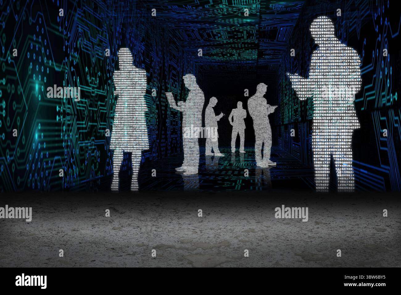 Business people in data matrix Stock Photo