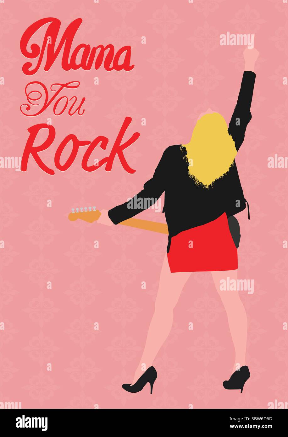 Vertical image of mama you rock text in red with back view of woman ...