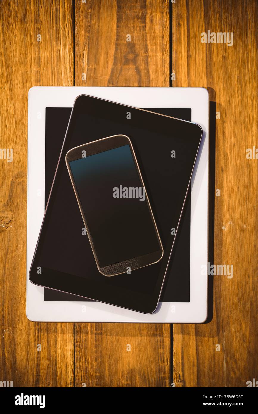 Technology on desk with copy space Stock Photo