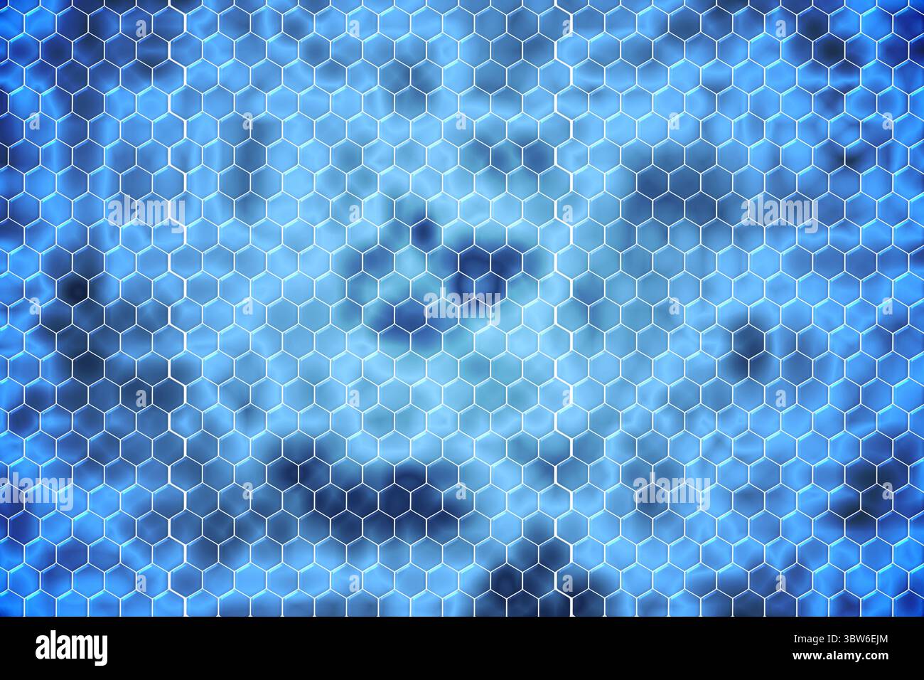 Hexagonal grid pattern floating over glowing blue field, creating seamless abstract digital design Stock Photo