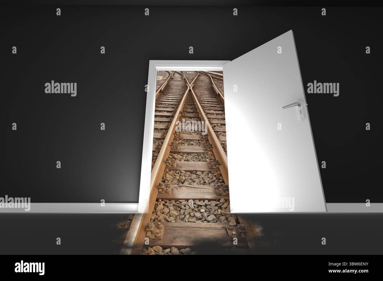 Door opening at railroad tracks Stock Photo