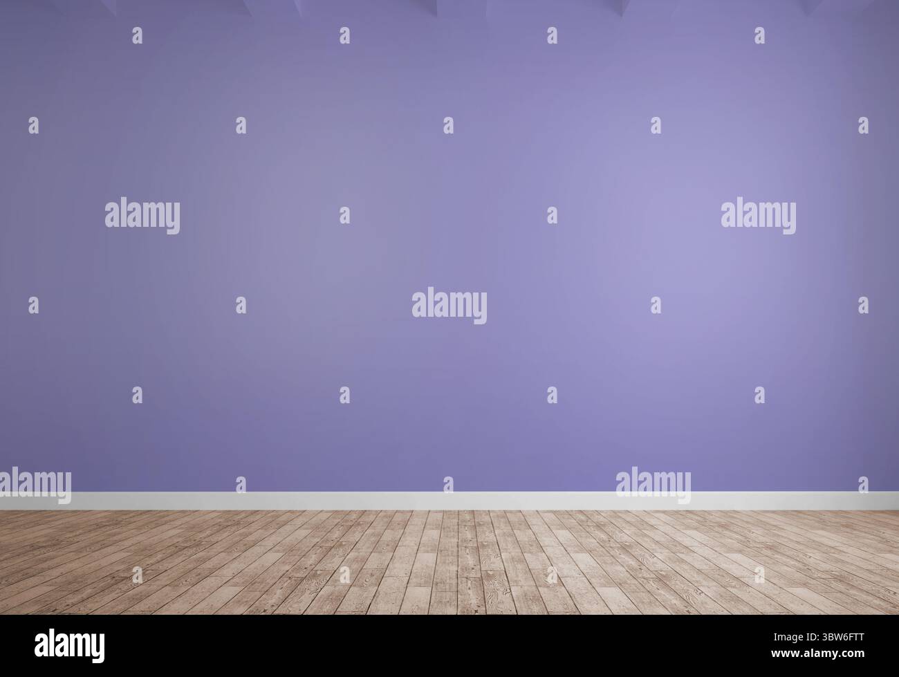 Showing flat design purple painted wall rising above light wood floor ...