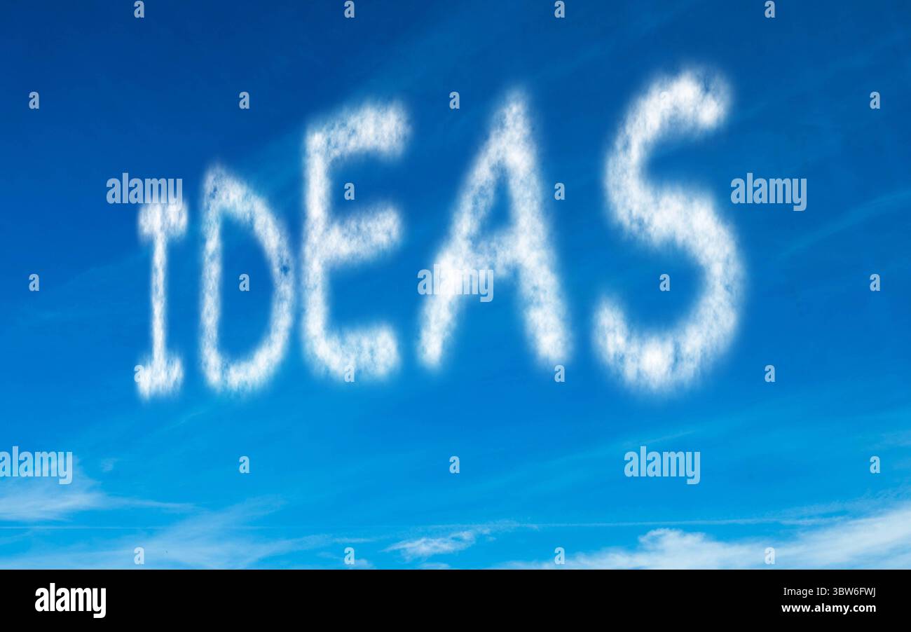 Ideas written in white in sky Stock Photo