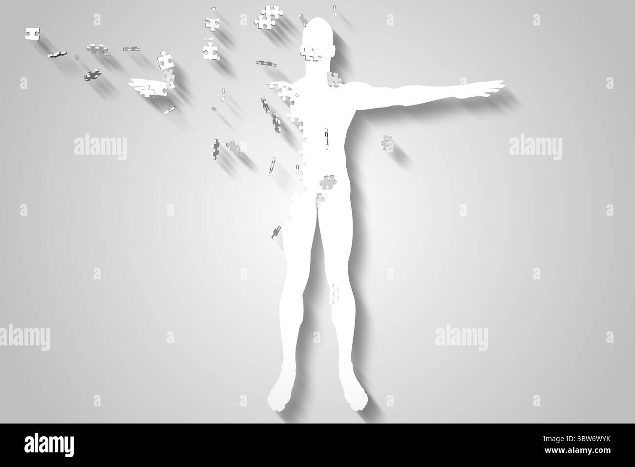 White jigsaw body breaking up Stock Photo