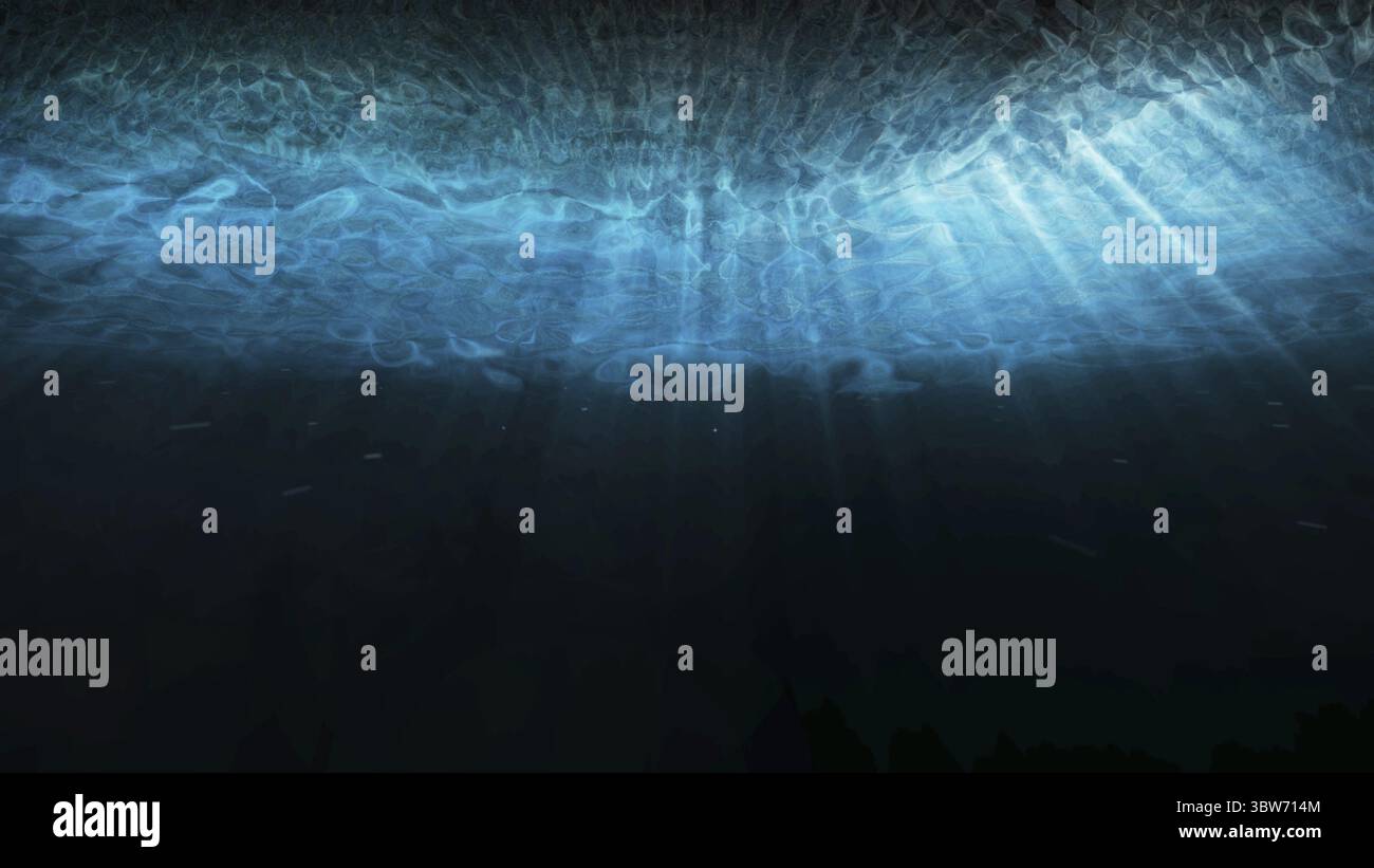 Deep blue underwater with sunlight rays shining through ocean surface ...