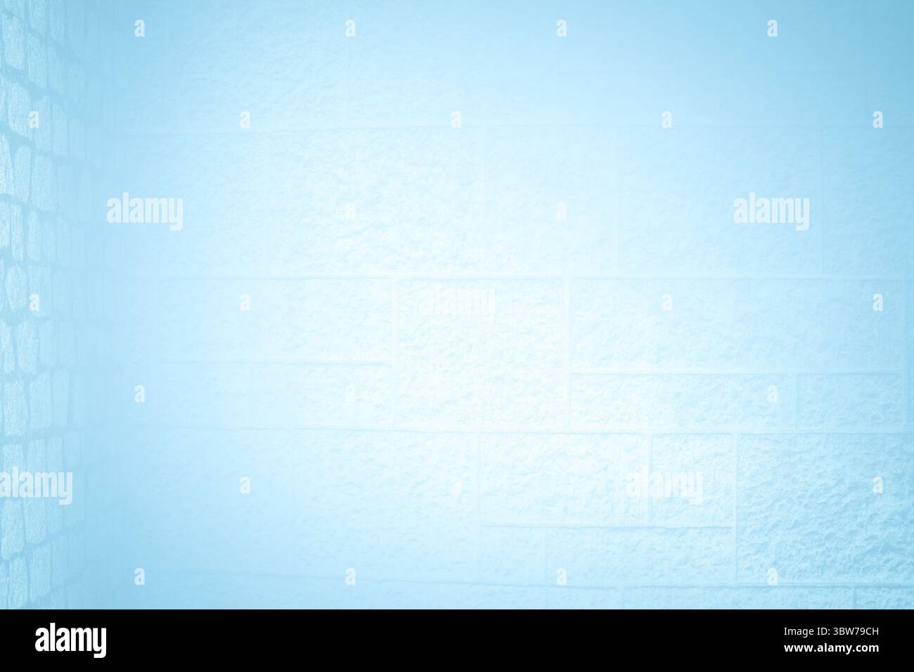 Flat design is showing painted textured blue brick wall interior corner creating subtle gradient Stock Photo