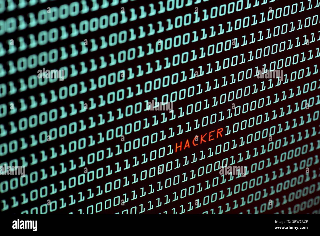 Hacker text and binary code concept from the desktop computer screen, selective focus, Security Technology concept, internet hacker concept Stock Photo