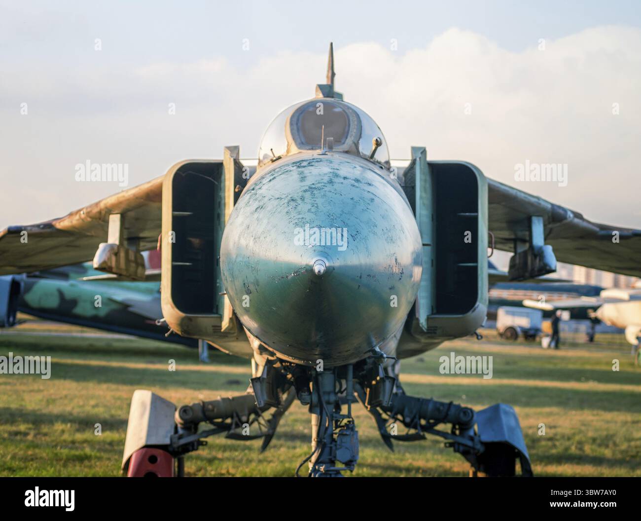 Old army military combat fighter aircraft at the airport close up Stock ...