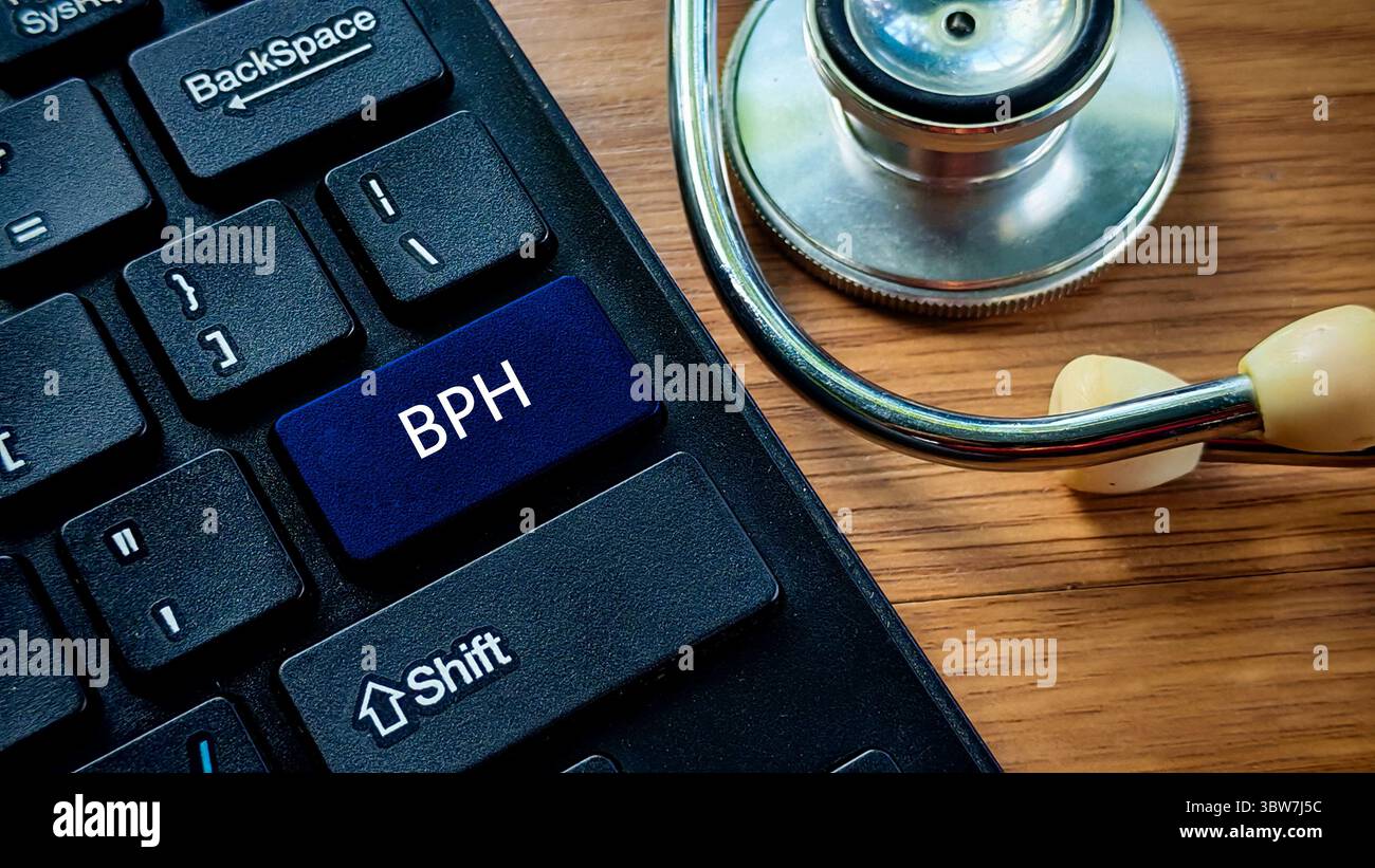 BPH (Benign Prostatic Hyperplasia) Button on Keyboard with Stethoscope Stock Photo