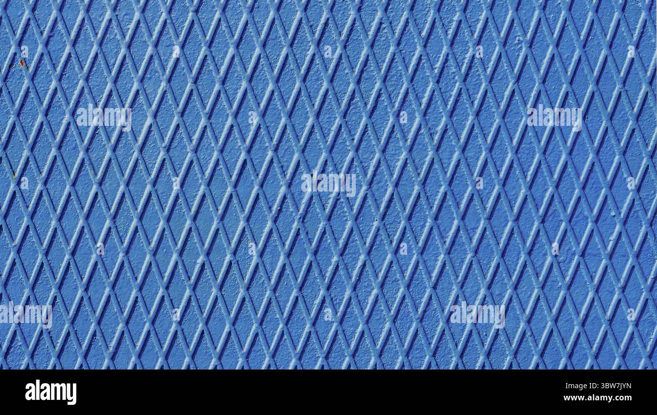 Blue iron wall with intersecting lines abstract geometric background Stock Photo
