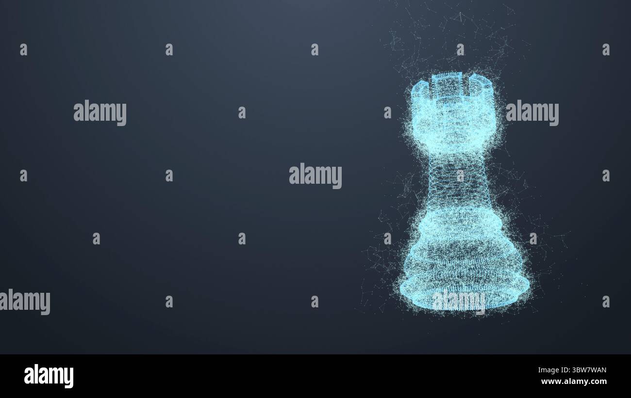 King rook chess piece abstract on black screen background. 3D ...