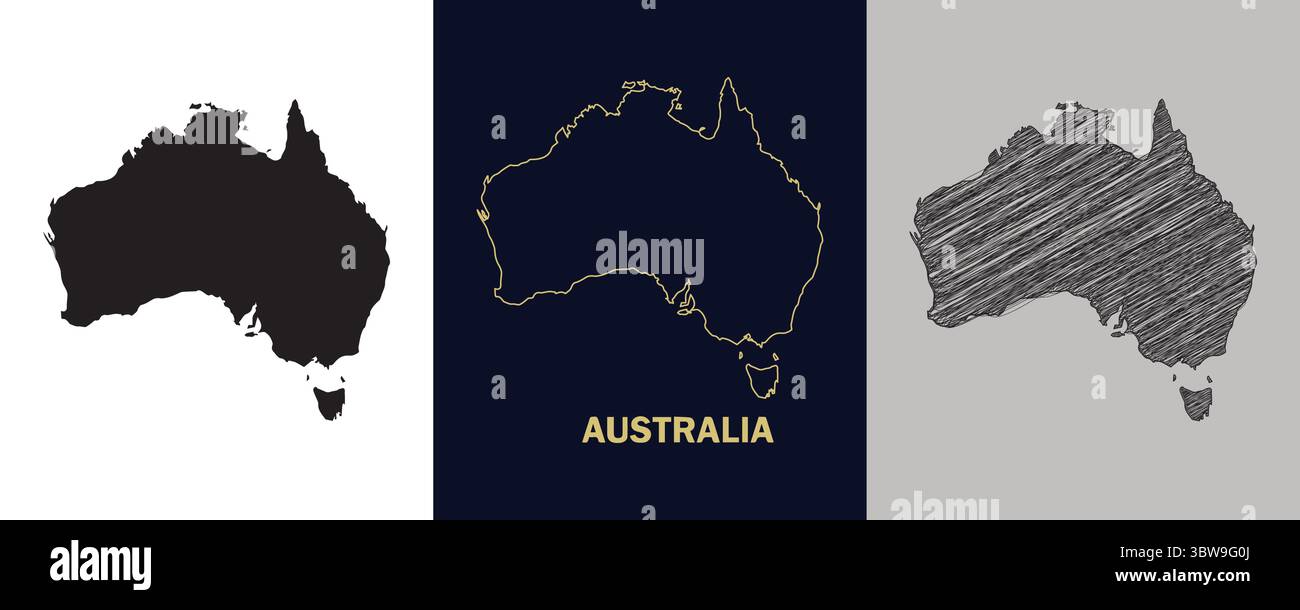 AUSTRALIA Black, Gold, Sketch Map Vector Illustration Abstract Editable image Stock Vector