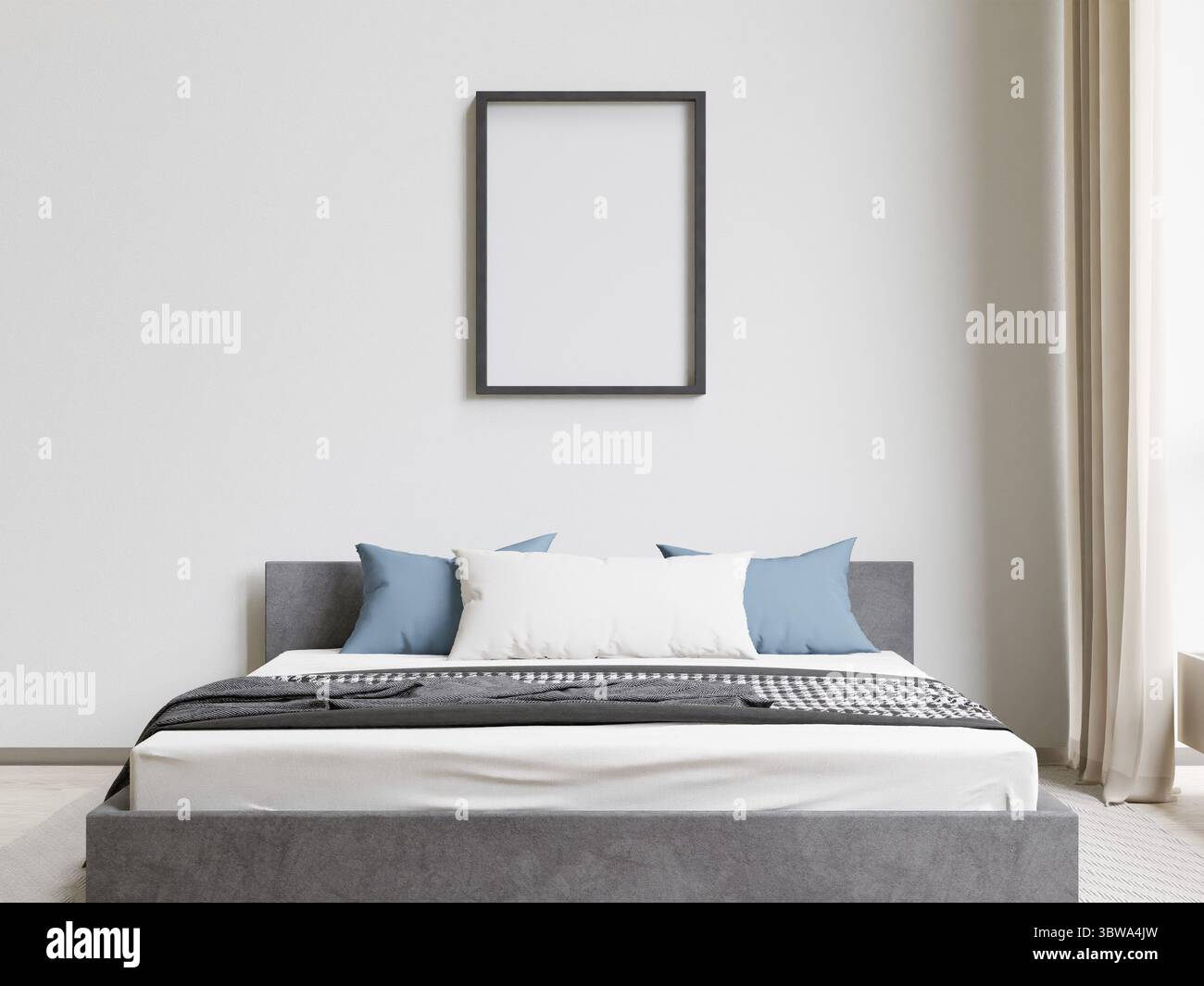 Picture Idea: 3D Rendering Minimal Style Bedroom With Wooden Floor White Wall