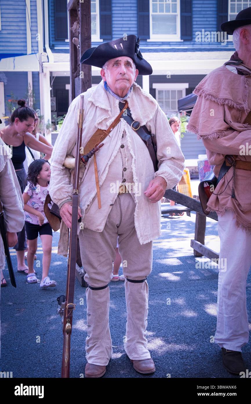 A soldier in the 5th New York Regiment in formation at a Bastille Day celebration in Piermont, New York. Stock Photo