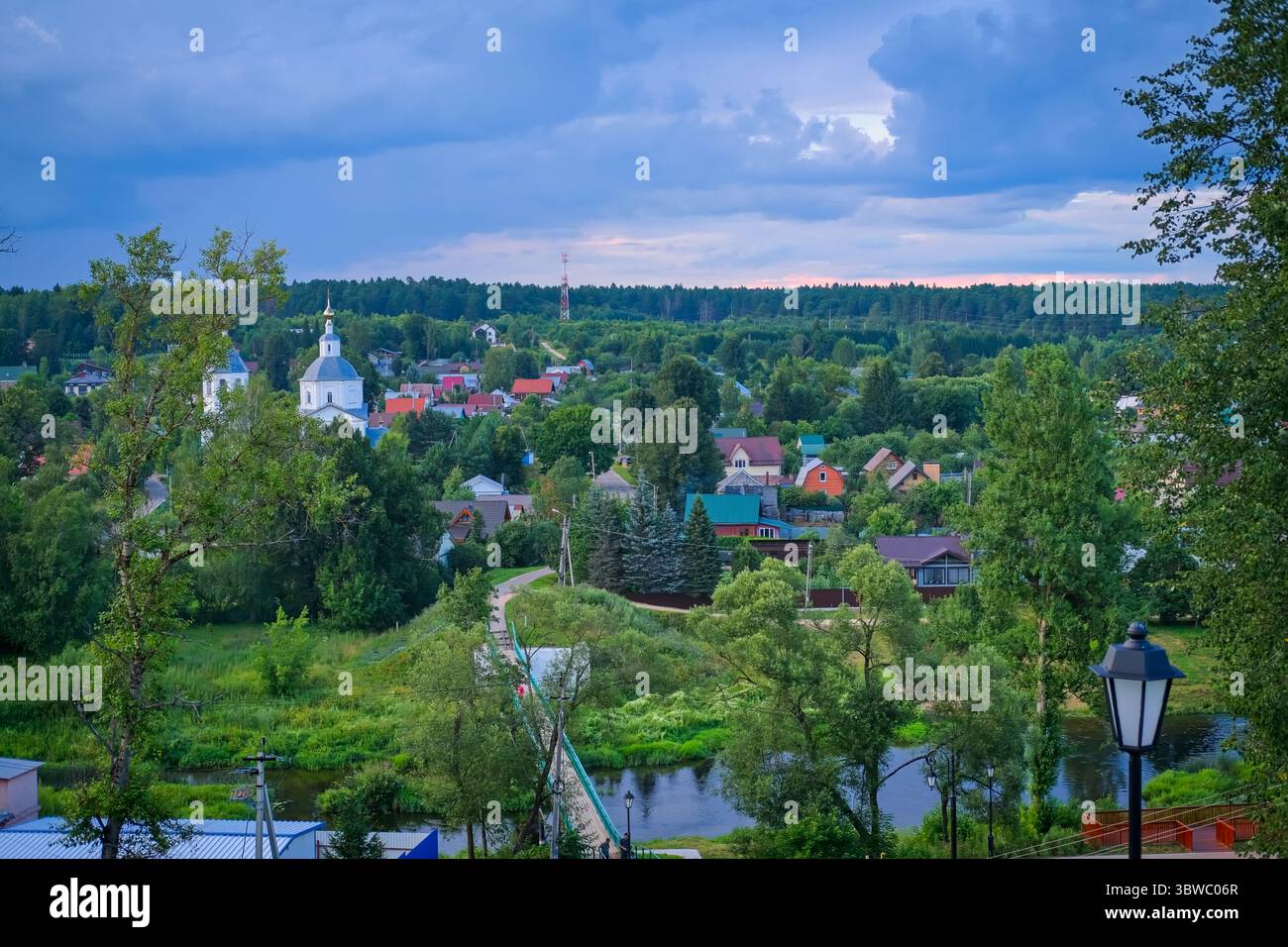 Mascow Rural Russian suburb countryside area. Scenic top view of small town of ...