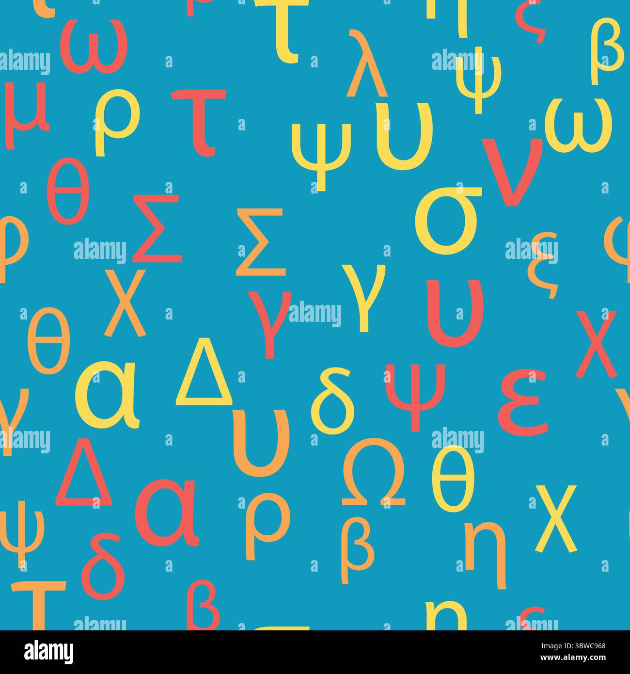 Seamless pattern Letters and symbols of the Greek alphabet. Bright ...