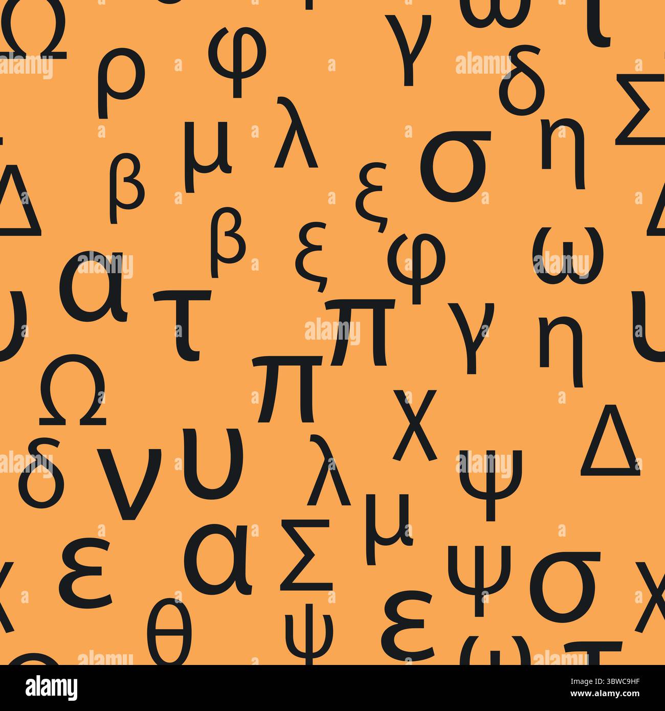 Seamless pattern Letters and symbols of the Greek alphabet. Bright ...