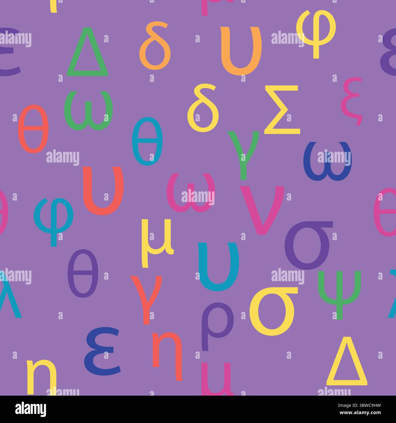 Seamless pattern Letters and symbols of the Greek alphabet. Bright ...