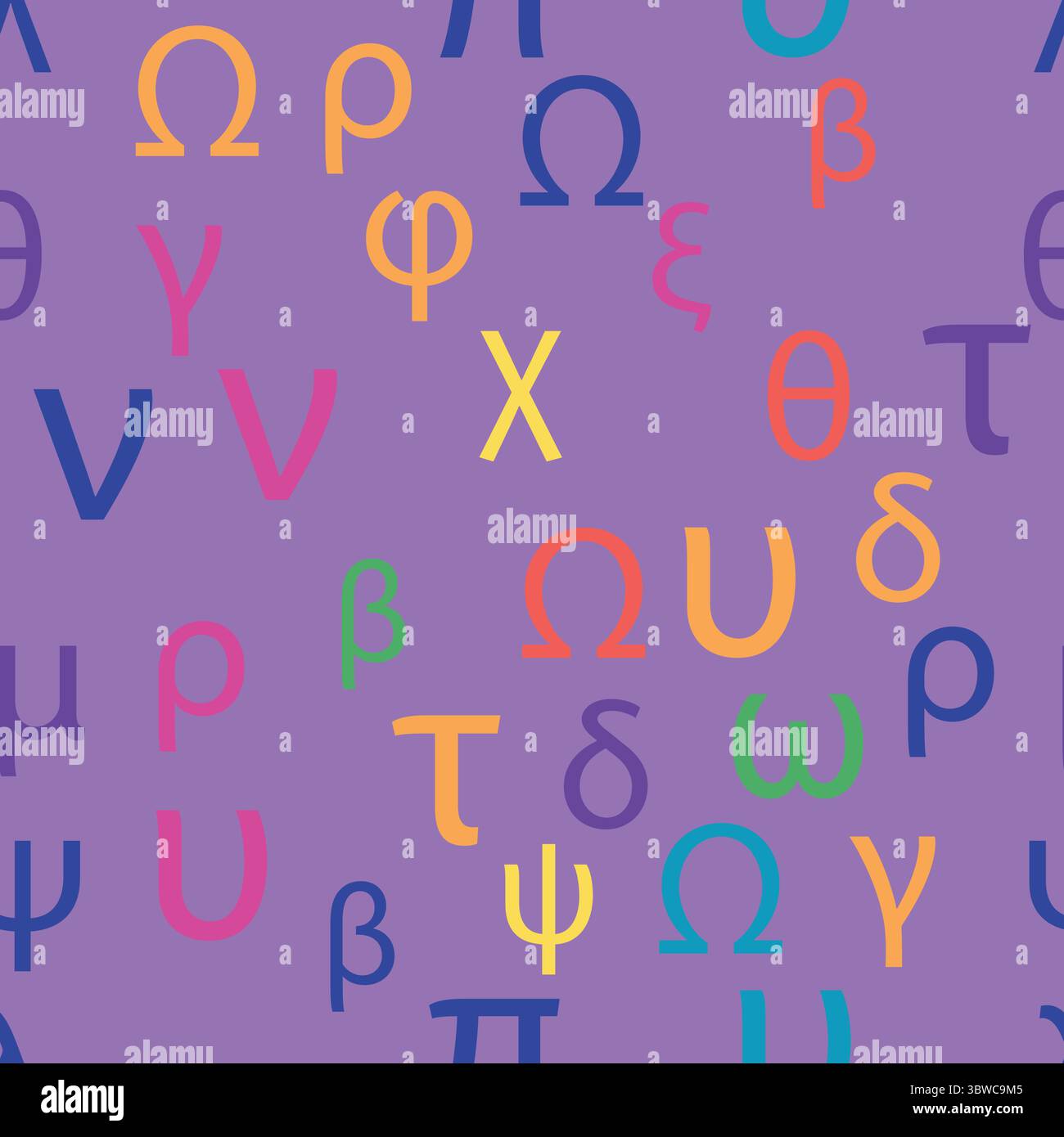 Seamless pattern Letters and symbols of the Greek alphabet. Bright ...