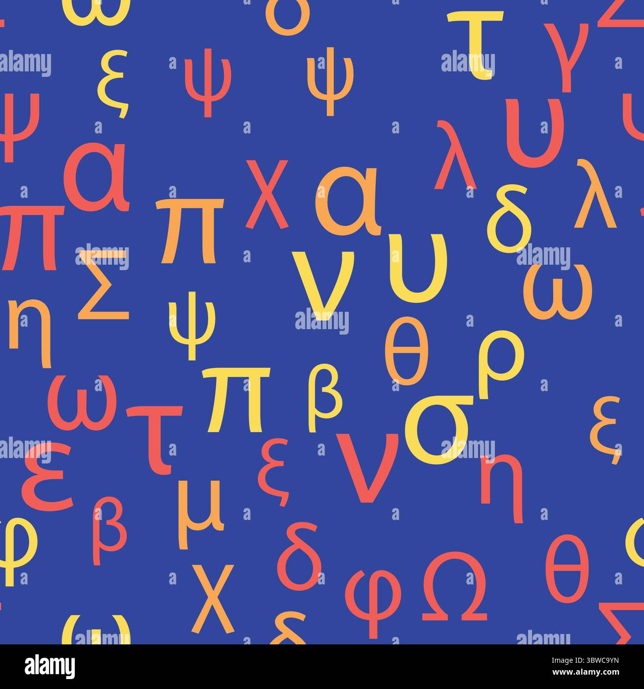 Seamless pattern Letters and symbols of the Greek alphabet. Bright ...