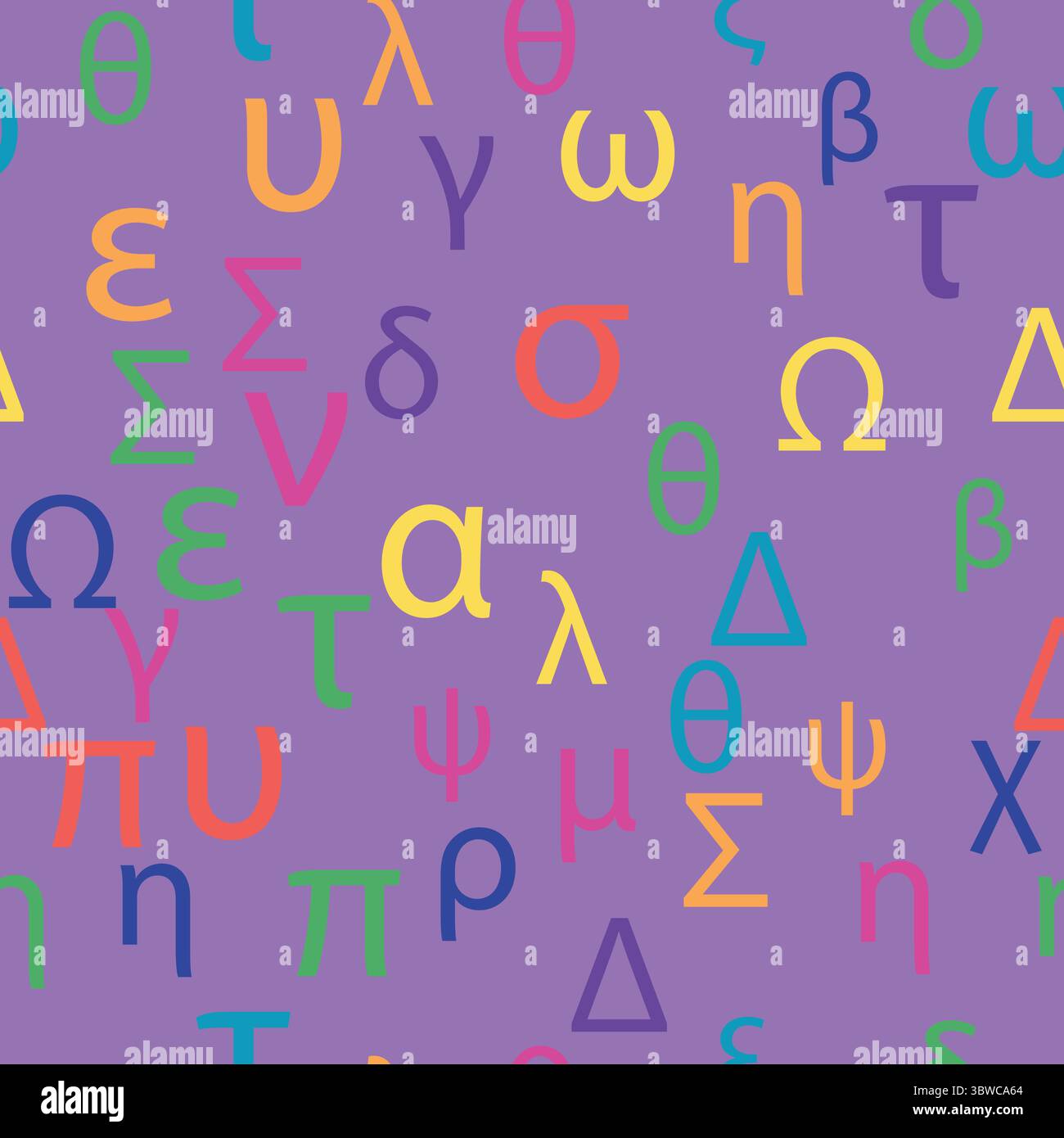 Seamless pattern Letters and symbols of the Greek alphabet. Bright ...