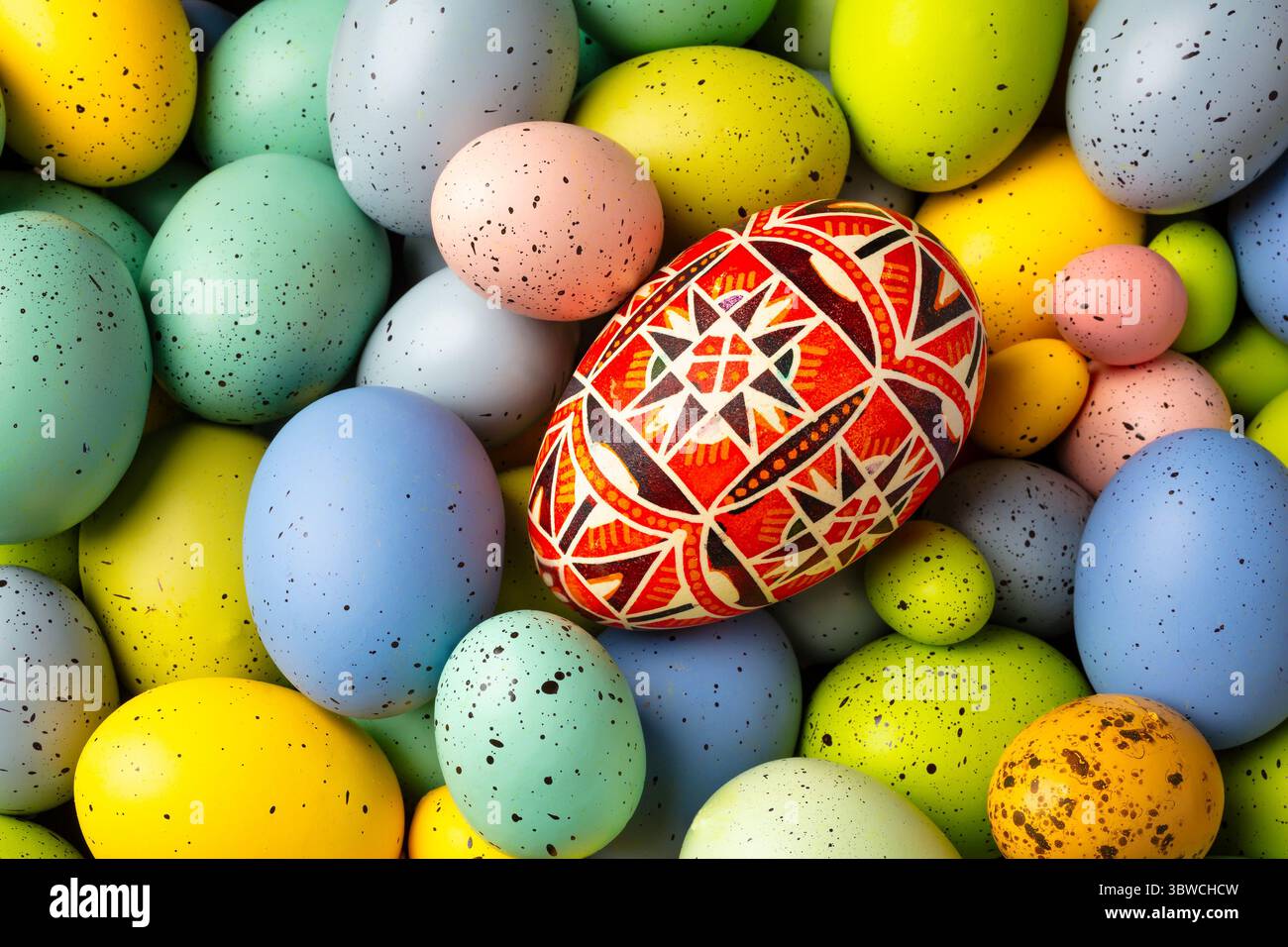 Painted Easter Egg With Colorful Eggs Still Life Stock Photo