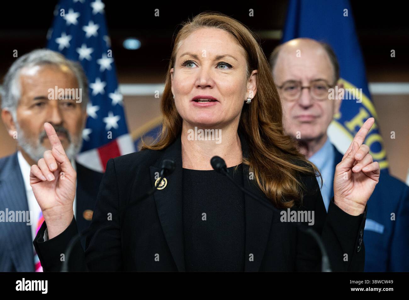 Washington, United States. 16th July, 2025. U.S. Representative Melanie  Stansbury (D-NM) speaking at a press conference about proposed  cryptocurrency legislation at the U.S. Capitol in Washington, DC (Photo by  Michael Brochstein/Sipa USA)