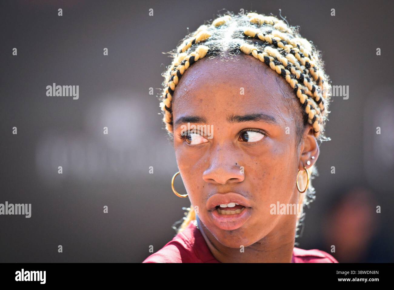 Tyra Caterina Grant (ITA) during the match against  Ekaterine Gorgodze (GEO) - Round of 16 women's singles tournament of WTA 125 ATV Bancomat Tennis Open at Circolo Antico Tiro a Volo on July 16, 2025 in Rome, Italy Stock Photo