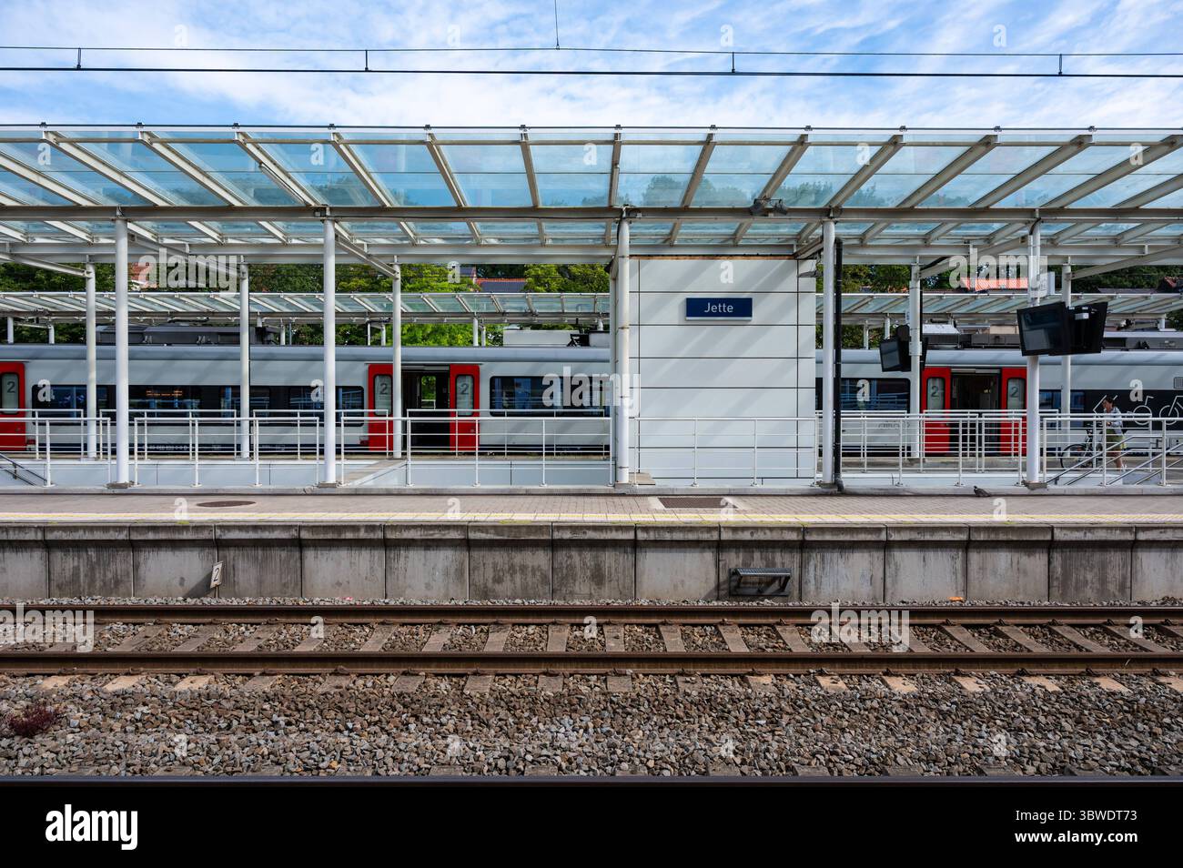 Empty Platform And Tracks Of The Local Railway Station Of Jette Empty Platform And Tracks Of The Local Railway Station Of Jette Brussels Capital Belgium 5 July 2025 3BWDT73