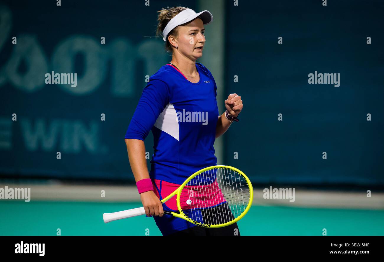 January 6, 2021, Abu Dhabi, UNITED ARAB EMIRATES: Barbora Krejcikova of the Czech Republic in action during the first round of the 2021 Abu Dhabi WTA Womens Tennis Open WTA 500 tournament against Jamie Loeb of the United States (Credit Image: © Rob Prange/AFP7 via ZUMA Wire) Stock Photo