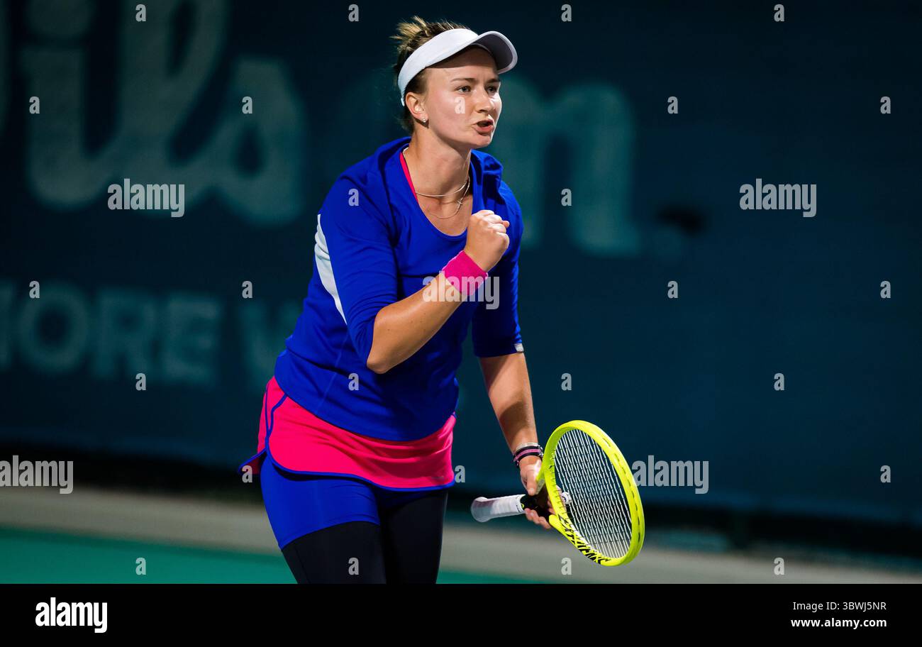 January 6, 2021, Abu Dhabi, UNITED ARAB EMIRATES: Barbora Krejcikova of the Czech Republic in action during the first round of the 2021 Abu Dhabi WTA Womens Tennis Open WTA 500 tournament against Jamie Loeb of the United States (Credit Image: © Rob Prange/AFP7 via ZUMA Wire) Stock Photo